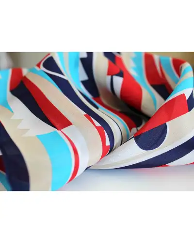 Scarves Fox and Chave Art Deco Blues and Red Crêpe De Chine Scarf £34.00