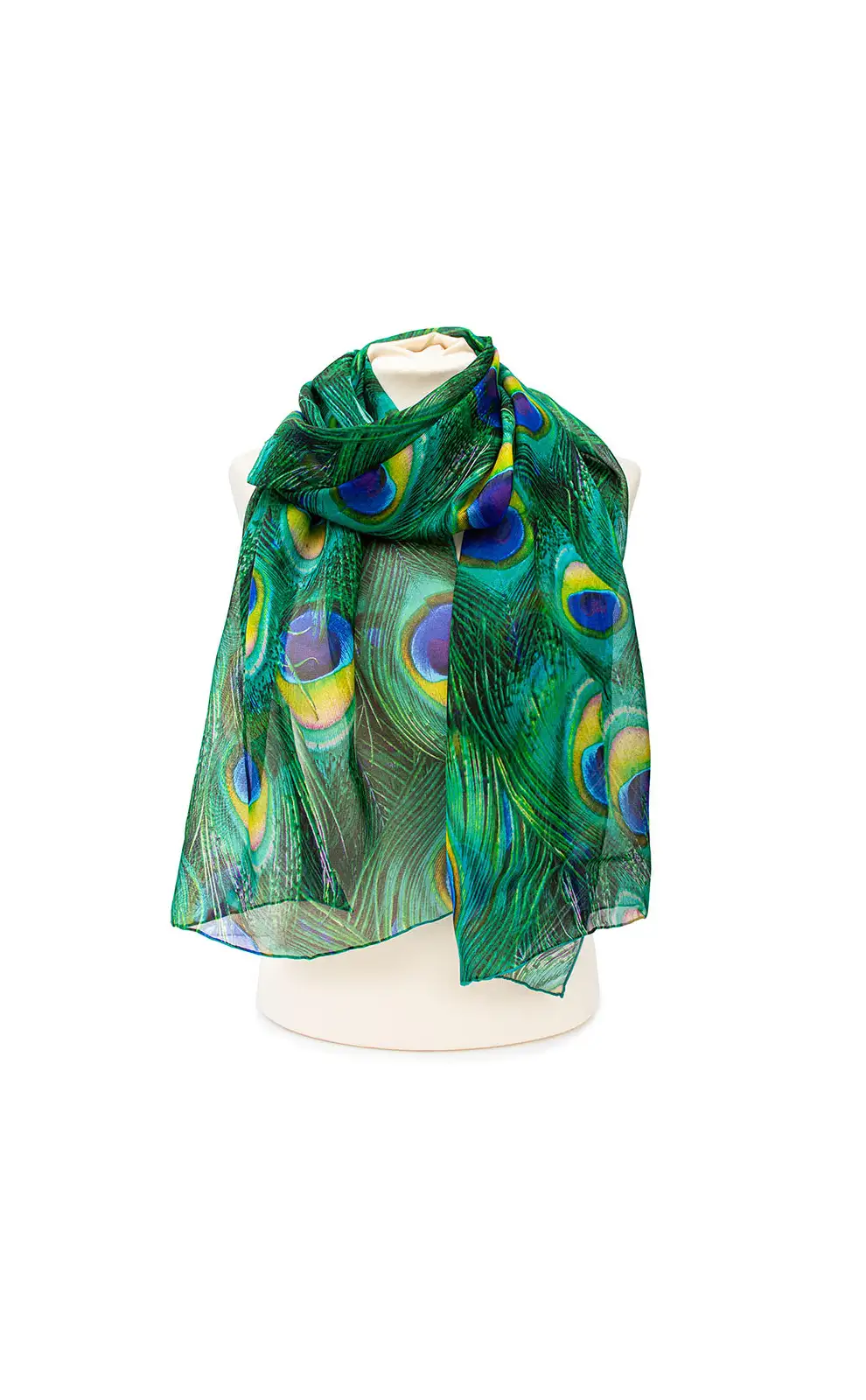 Scarves Fox and Chave Peacock Feathers Teal Silk Chiffon Scarf £39.00