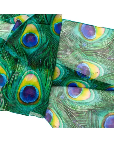 Scarves Fox and Chave Peacock Feathers Teal Silk Chiffon Scarf £39.00