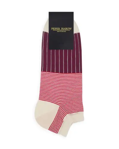 Men PEPER HAROW Oxford Stripe Mens Trainer Socks - Burgundy £13.00