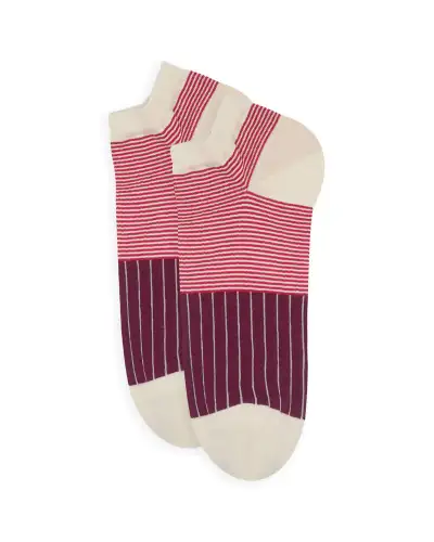 Men PEPER HAROW Oxford Stripe Mens Trainer Socks - Burgundy £13.00
