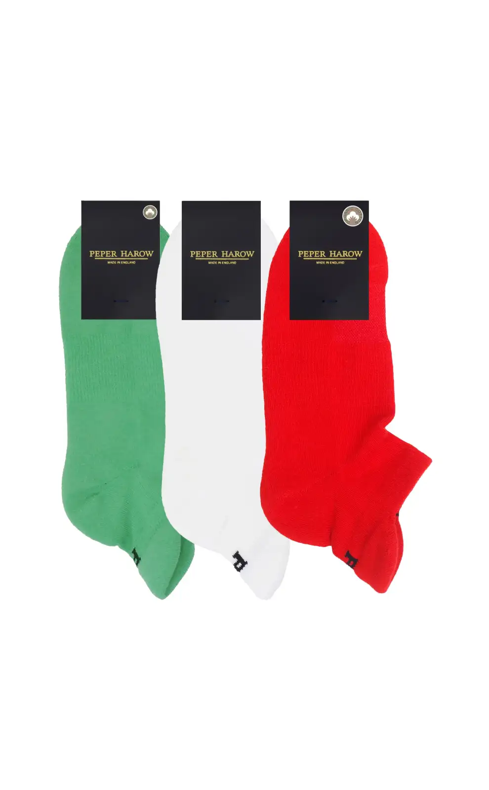 Sport PEPER HAROW MenS Organic Trainer Sports Sock 3 Pack - Green Red And White £41.00