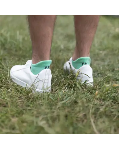 Sport PEPER HAROW MenS Organic Trainer Sports Sock 3 Pack - Green Red And White £41.00