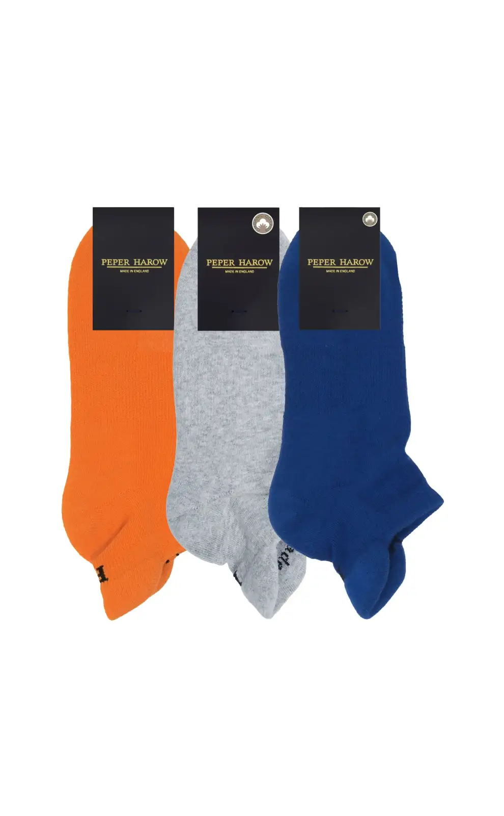 Sport PEPER HAROW MenS Organic Trainer Sports Sock 3 Pack - Orange Grey And Blue £41.00