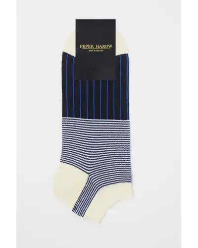 Men PEPER HAROW Oxford Stripe Mens Trainer Socks Bundle - Black Scarlet £18.00