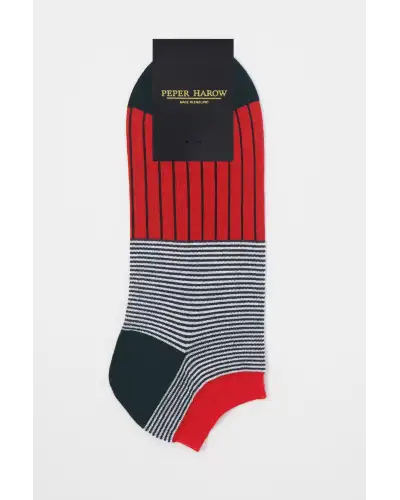 Men PEPER HAROW Oxford Stripe Mens Trainer Socks Bundle - Black Scarlet £18.00