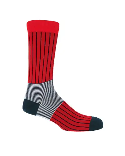 Men PEPER HAROW Oxford Stripe Mens Socks - Scarlet £16.00