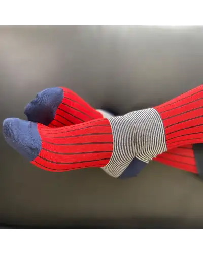 Men PEPER HAROW Oxford Stripe Mens Socks - Scarlet £16.00