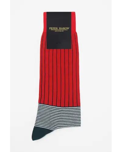 Men PEPER HAROW Oxford Stripe Mens Socks - Scarlet £16.00