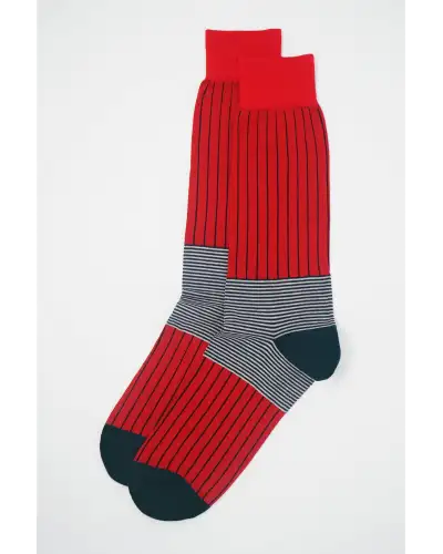 Men PEPER HAROW Oxford Stripe Mens Socks - Scarlet £16.00