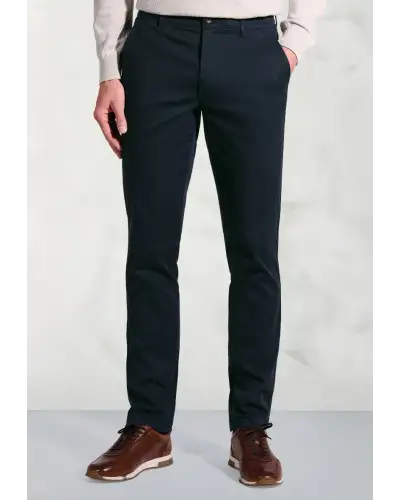 Fit Trousers Brook Taverner Regular Fit Lyles Navy Textured Stretch Cotton Trousers-BT-8064AR £54.00