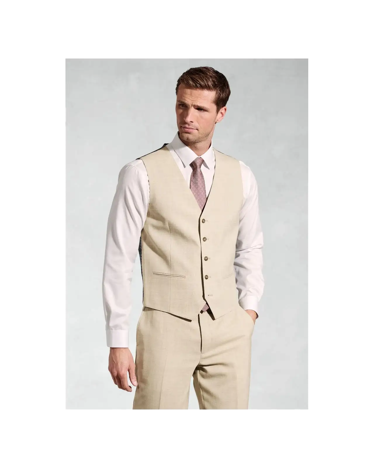 Linen Suits Brook Taverner Tailored Fit Mckellen Natural Linen Blend Suit Waistcoat-BT-1933A £63.00