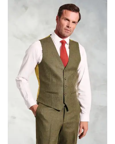Three Piece Suits Brook Taverner Regular Fit Dalton Olive Check Wool Waistcoat-BT-1616A £89.00