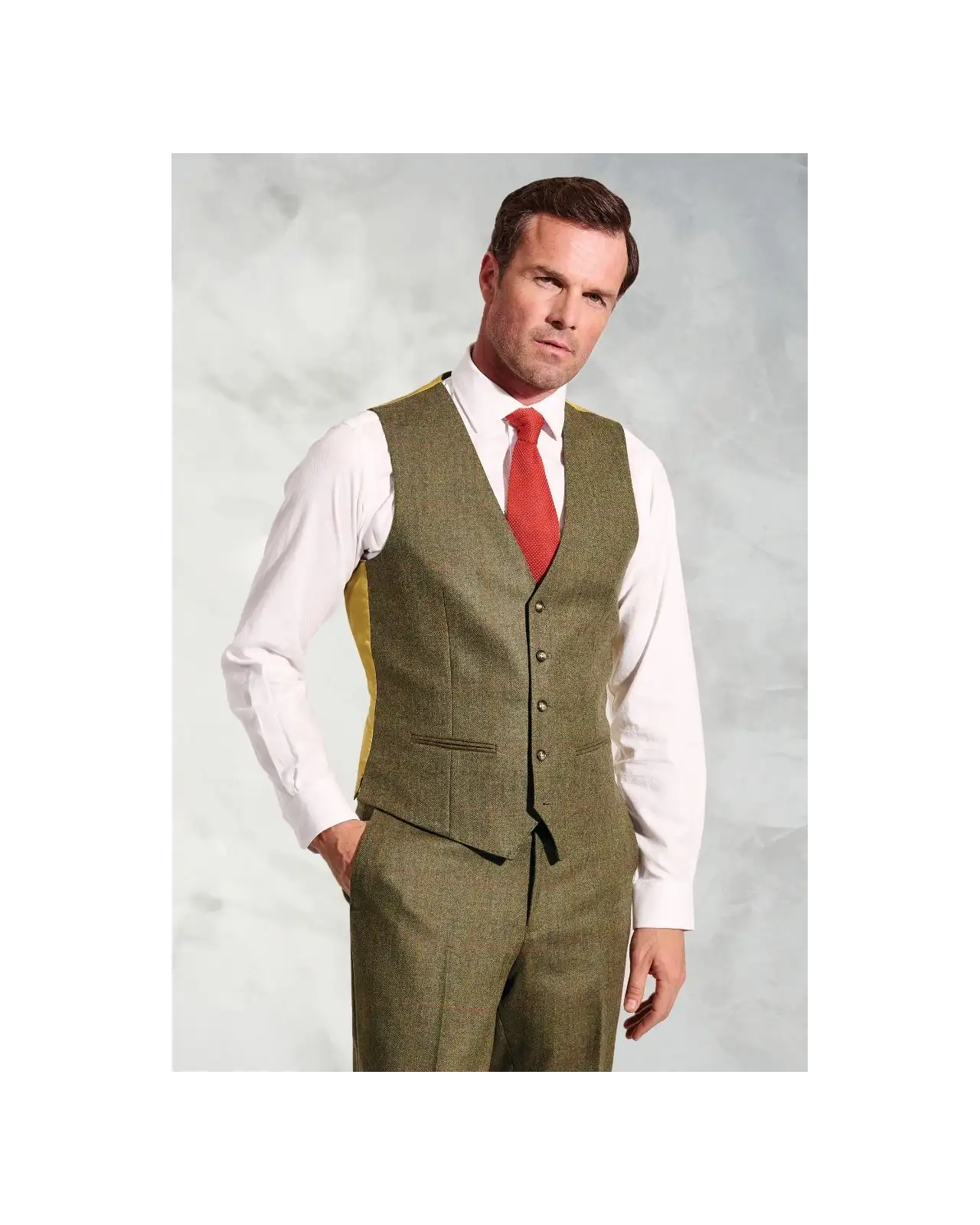 Three Piece Suits Brook Taverner Regular Fit Dalton Olive Check Wool Waistcoat-BT-1616A £89.00