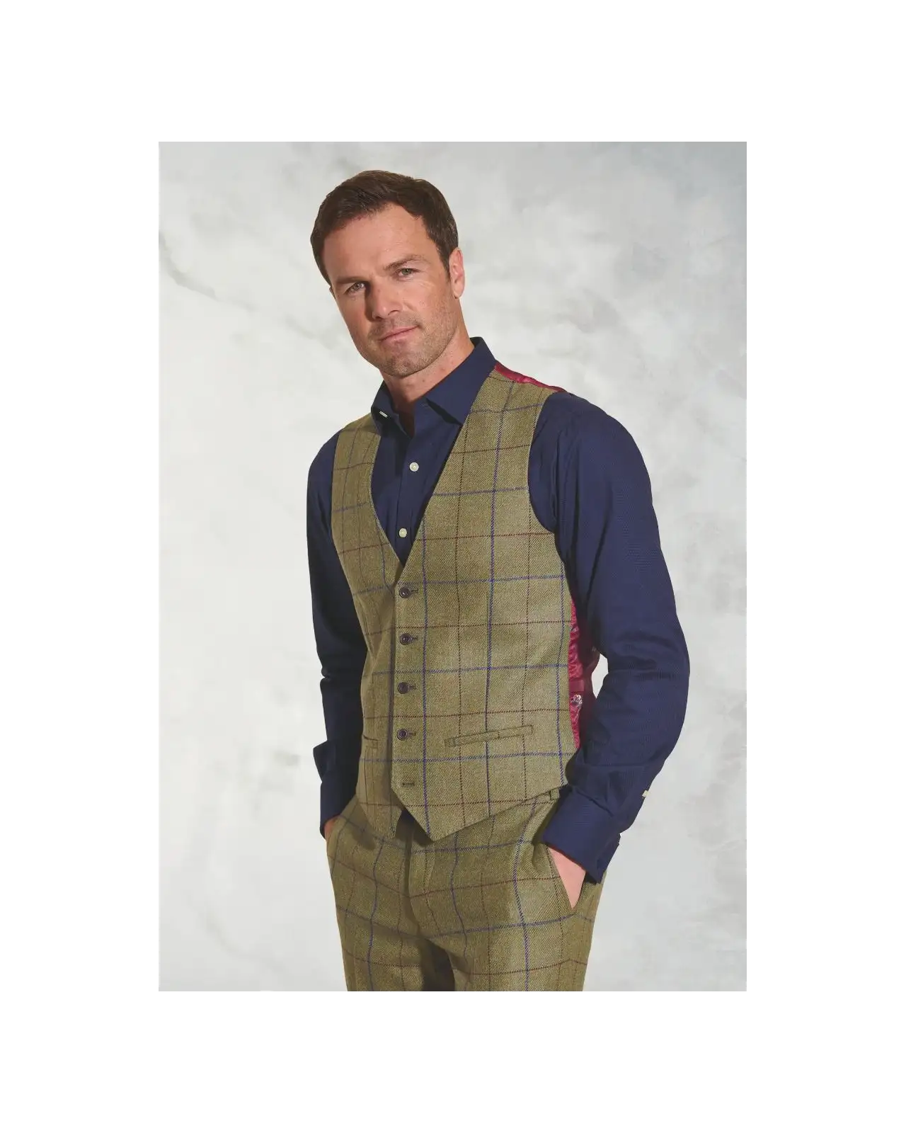 Three Piece Suits Brook Taverner Tailored Fit Haincliffe Green Check Wool Waistcoat-BT-1562B £90.00