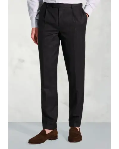 Trousers Brook Taverner Mcilroy Charcoal Single Pleat Turn-Up Pure Wool Trousers-BT-8074AT £80.00