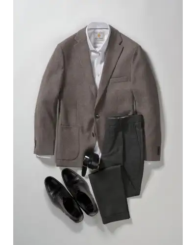 Trousers Brook Taverner Mcilroy Charcoal Single Pleat Turn-Up Pure Wool Trousers-BT-8074AT £80.00