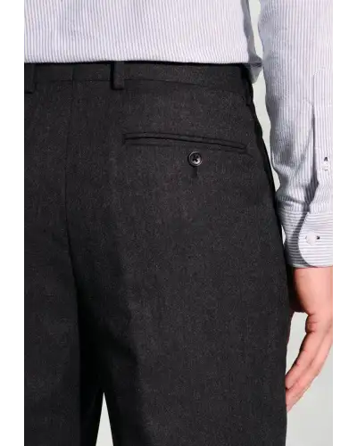 Trousers Brook Taverner Mcilroy Charcoal Single Pleat Turn-Up Pure Wool Trousers-BT-8074AT £80.00