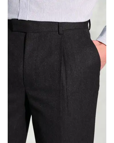 Trousers Brook Taverner Mcilroy Charcoal Single Pleat Turn-Up Pure Wool Trousers-BT-8074AT £80.00