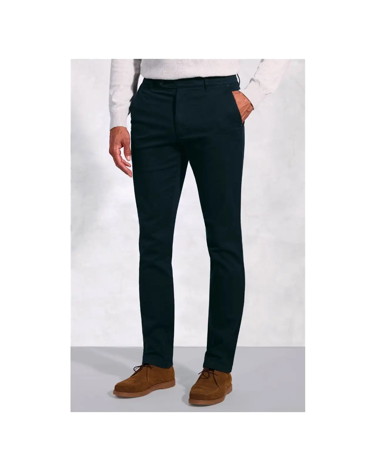 Trousers Brook Taverner Tailored Fit Christie Navy Cavalry Twill Stretch Cotton Trousers-BT-8062AT £54.00