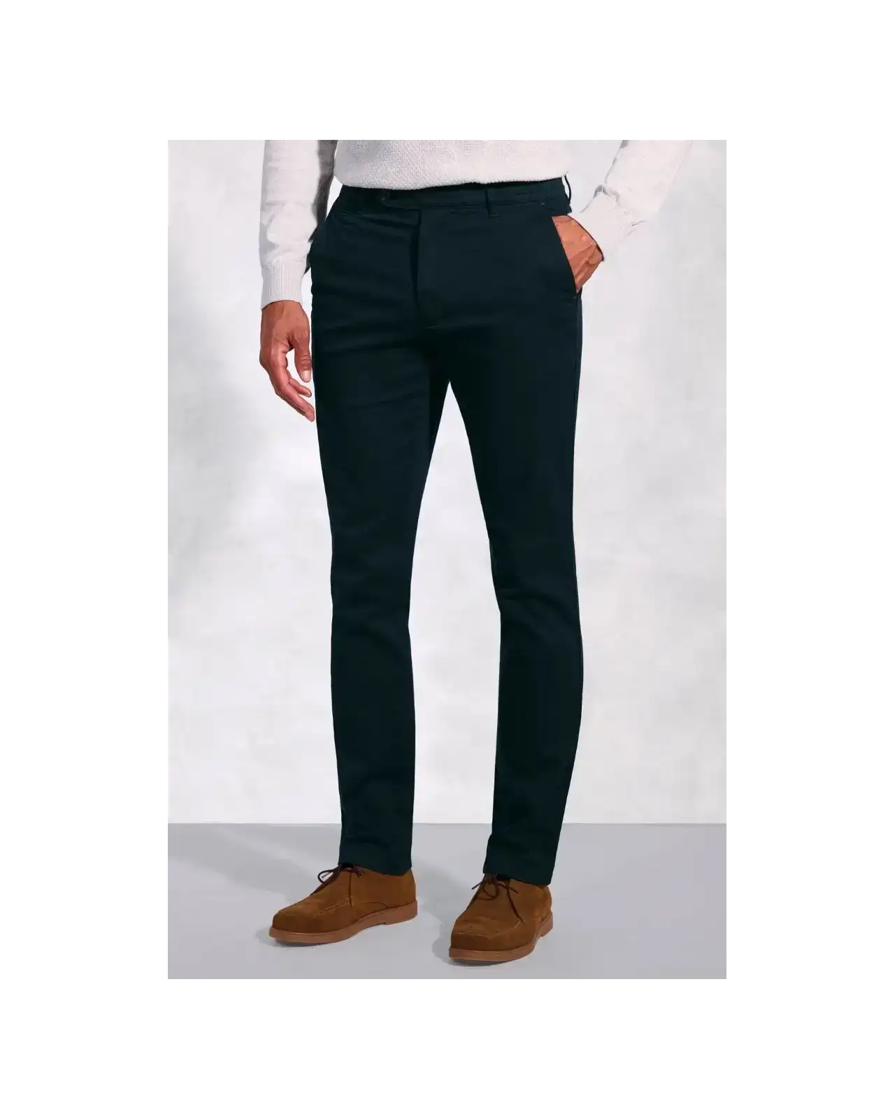 Trousers Brook Taverner Tailored Fit Christie Navy Cavalry Twill Stretch Cotton Trousers £54.00