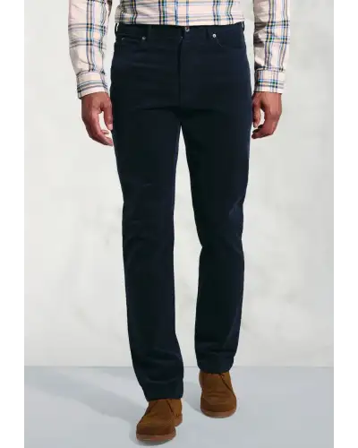 Corduroy Trousers Brook Taverner Tailored Fit Lewis Navy Corduroy Stretch Cotton 5 Pocket Trousers-BT-8061AT £54.00