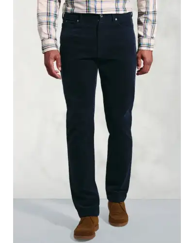 Corduroy Trousers Brook Taverner Tailored Fit Lewis Navy Corduroy Stretch Cotton 5 Pocket Trousers-BT-8061AT £54.00