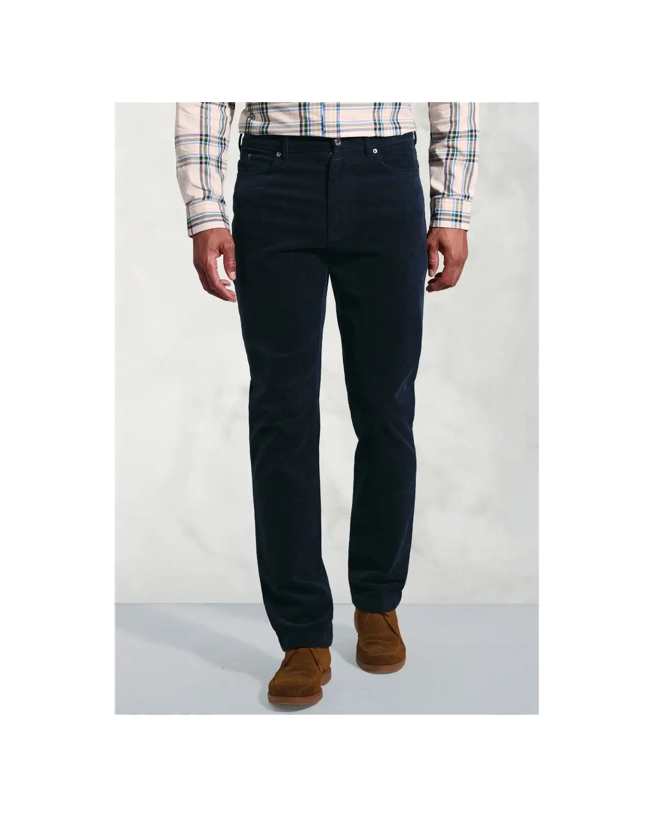 Corduroy Trousers Brook Taverner Tailored Fit Lewis Navy Corduroy Stretch Cotton 5 Pocket Trousers-BT-8061AT £54.00