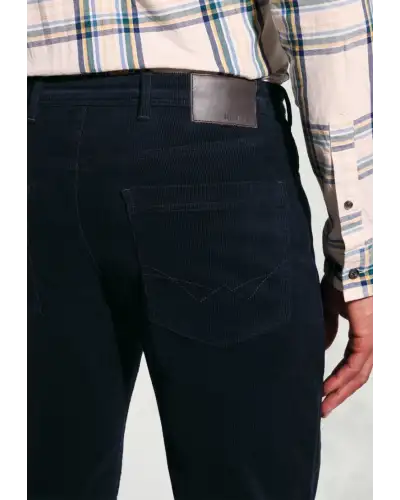 Corduroy Trousers Brook Taverner Tailored Fit Lewis Navy Corduroy Stretch Cotton 5 Pocket Trousers-BT-8061AT £54.00