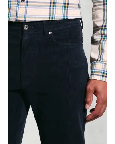 Corduroy Trousers Brook Taverner Tailored Fit Lewis Navy Corduroy Stretch Cotton 5 Pocket Trousers-BT-8061AT £54.00