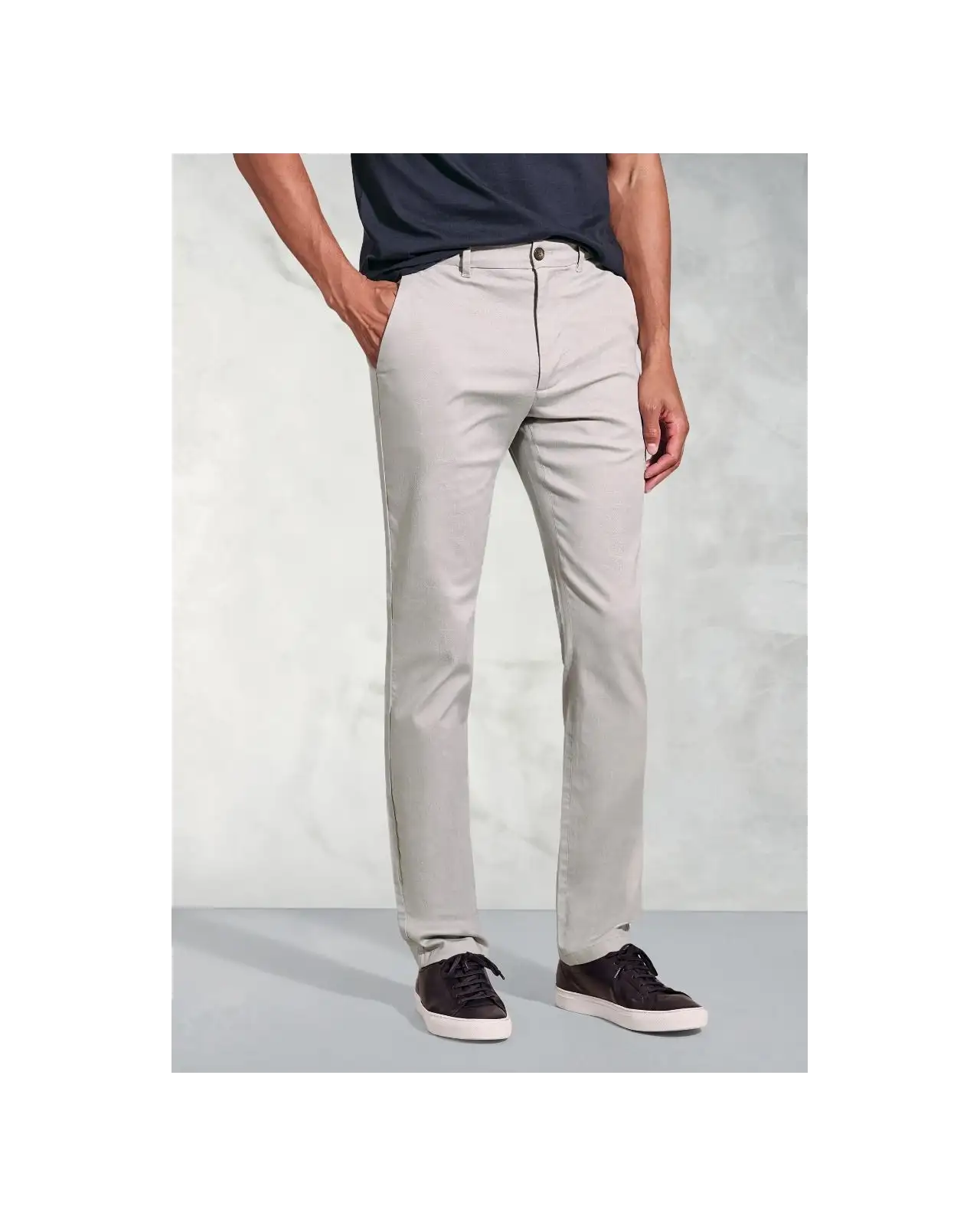 Trousers Brook Taverner Tailored Fit Holland Silver Grey Sateen Stretch Cotton Trousers-BT-8031C £54.00