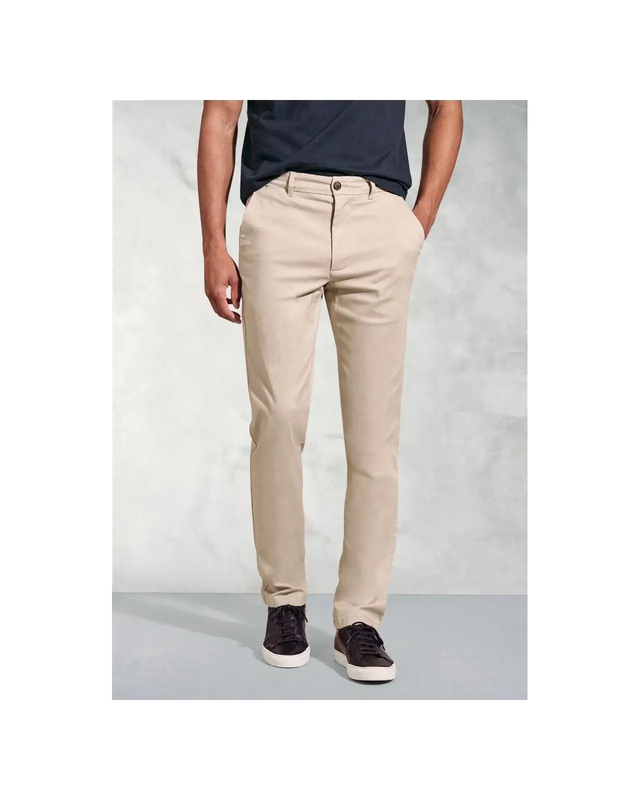 Trousers Brook Taverner Tailored Fit Holland Stone Sateen Stretch Cotton Trousers-BT-8031B £54.00