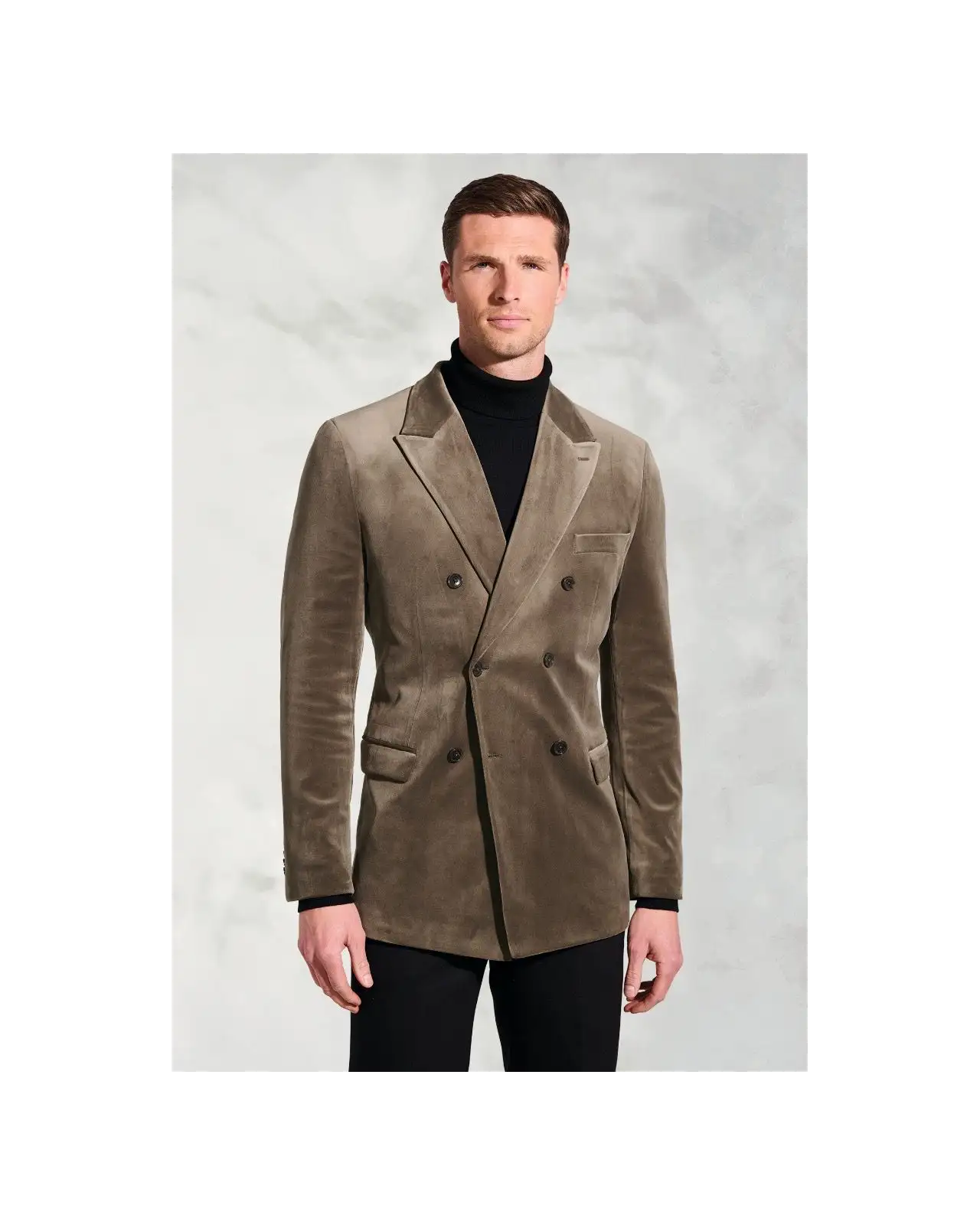 Jackets Brook Taverner Tailored Fit Carlin Taupe Velvet Double Breasted Jacket-BT-5471AT £134.00