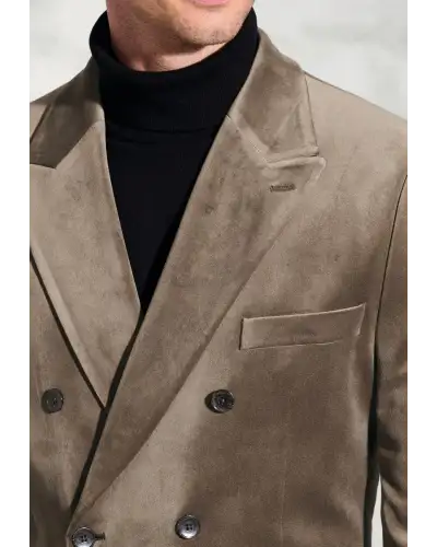 Jackets Brook Taverner Tailored Fit Carlin Taupe Velvet Double Breasted Jacket-BT-5471AT £134.00