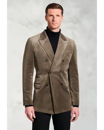 Jackets Brook Taverner Tailored Fit Carlin Taupe Velvet Double Breasted Jacket-BT-5471AT £134.00