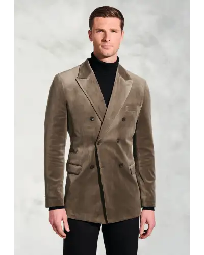 Jackets Brook Taverner Tailored Fit Carlin Taupe Velvet Double Breasted Jacket-BT-5471AT £134.00