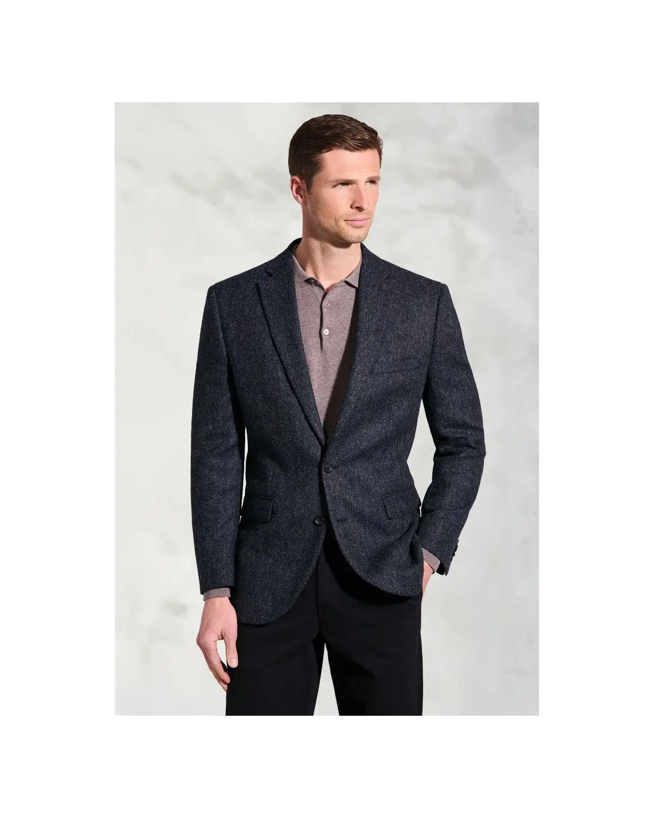 Jackets Brook Taverner Tailored Fit Froome Navy Herringbone British Wool Jacket-BT-5465AT £179.00