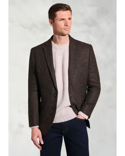 Jackets Brook Taverner Tailored Fit Cavendish Chocolate Puppytooth British Wool Jacket-BT-5464AT £179.00