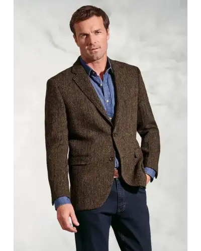 Harris Tweed Jackets Brook Taverner Tailored Fit Dumfries Brown Herringbone Harris TweedR Jacket £269.00