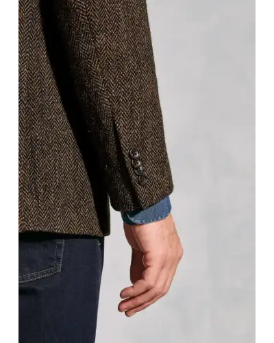 Harris Tweed Jackets Brook Taverner Tailored Fit Dumfries Brown Herringbone Harris TweedR Jacket £269.00