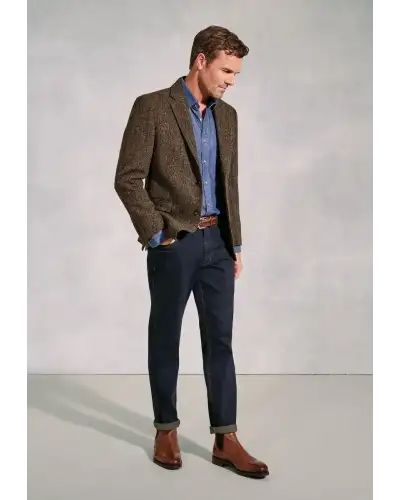 Harris Tweed Jackets Brook Taverner Tailored Fit Dumfries Brown Herringbone Harris TweedR Jacket £269.00