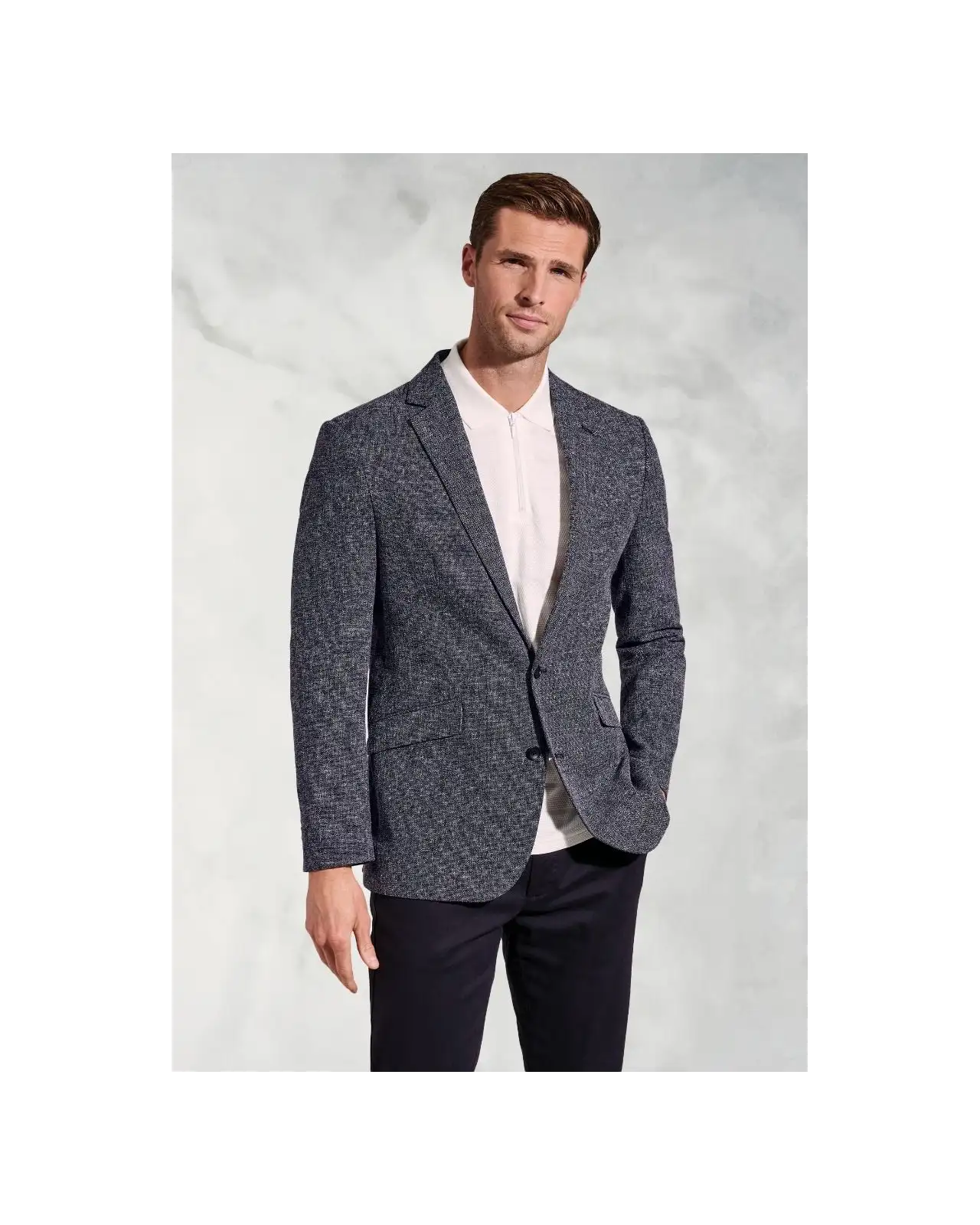 Jackets Brook Taverner Tailored Fit Dafoe Navy Textured Cotton Linen Jacket-BT-5449A £89.00
