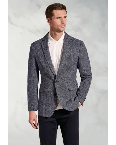 Jackets Brook Taverner Tailored Fit Dafoe Navy Textured Cotton Linen Jacket-BT-5449A £89.00