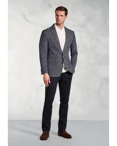 Jackets Brook Taverner Tailored Fit Dafoe Navy Textured Cotton Linen Jacket-BT-5449A £89.00