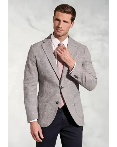 Jackets Brook Taverner Tailored Fit Lowe Silver Grey Textured Italian Linen Blend Jacket-BT-5448A £161.00