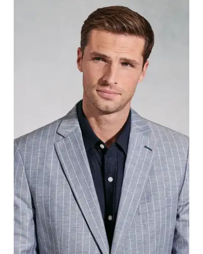 Jackets Brook Taverner Regular Fit Tarantino Blue Stripe Linen Blend Jacket £116.00