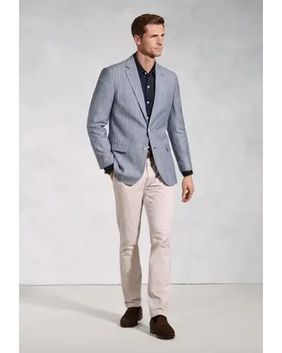 Jackets Brook Taverner Regular Fit Tarantino Blue Stripe Linen Blend Jacket-BT-5440A £116.00