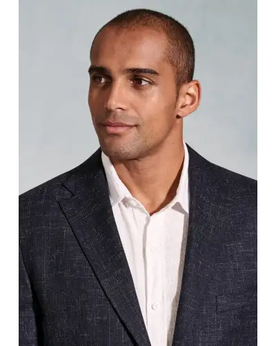 Jackets Brook Taverner Tailored Fit Dillon Navy Textured Wool Linen Jacket-BT-5436A £161.00