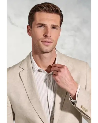 Jackets Brook Taverner Tailored Fit Eastwood Sand Pure Linen Jacket-BT-5428A £116.00