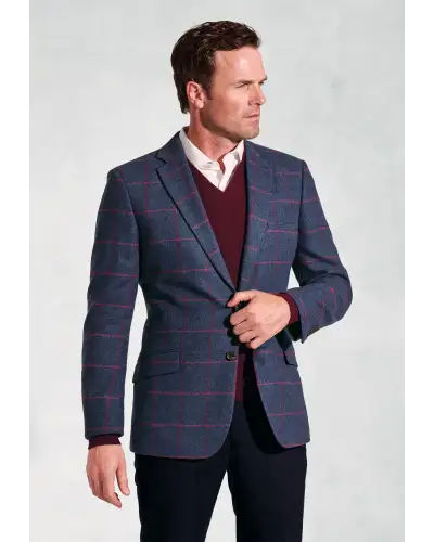 Jackets Brook Taverner Regular Fit Edlingham Blue Check Wool Blend Jacket-BT-5359A £116.00